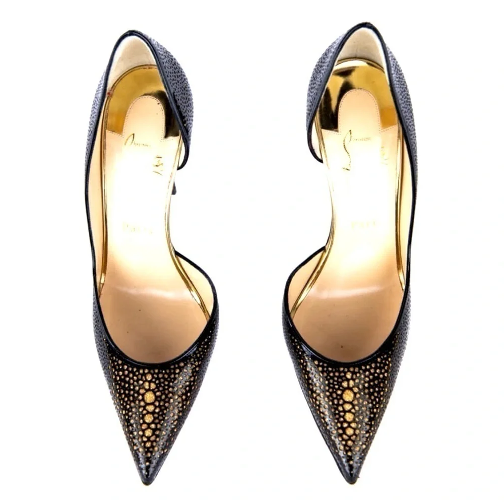 Christian Louboutin very rare laser cut detail blk/gold Galu Pump 100mm EU37